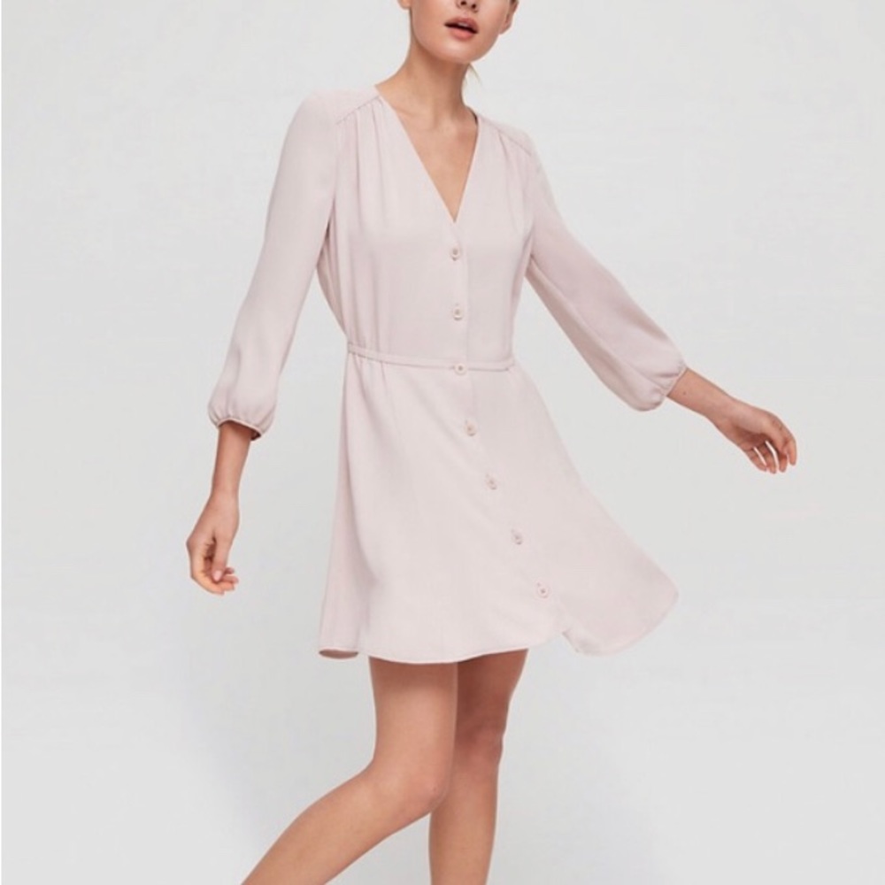 Women's Pale Pink Button-Front V-Neck Dress